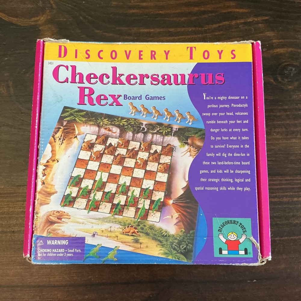 Discovery Toys Checkersaurus Rex Board Game COMPLETE 1997 VTG Dinosaur Checkers